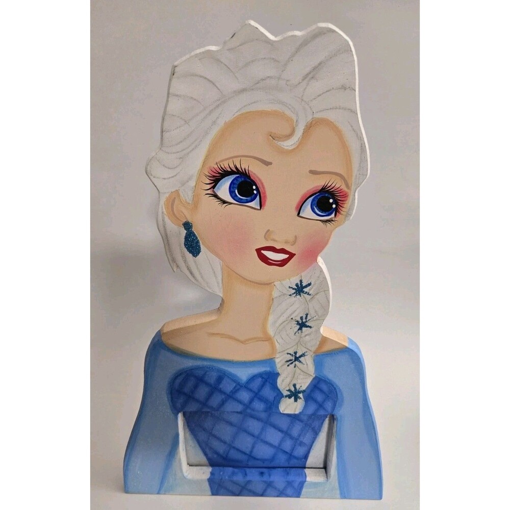 VTG Disney Frozen Elsa Wooden Photo Frame Hand Made and Painted  3.5" x 5.5"